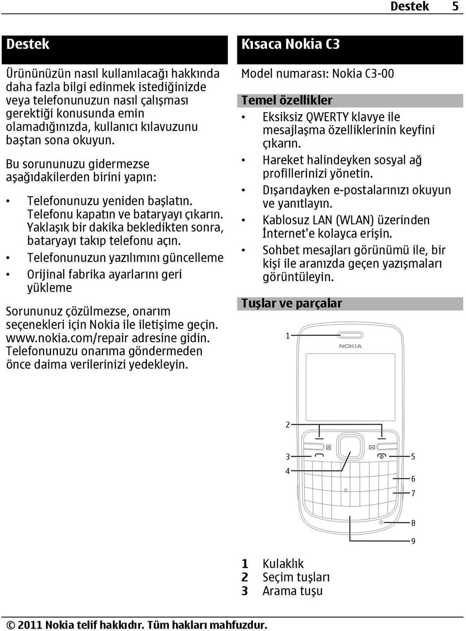 Yaklaşık bir dakika bekledikten sonra, bataryayı takıp telefonu açın.