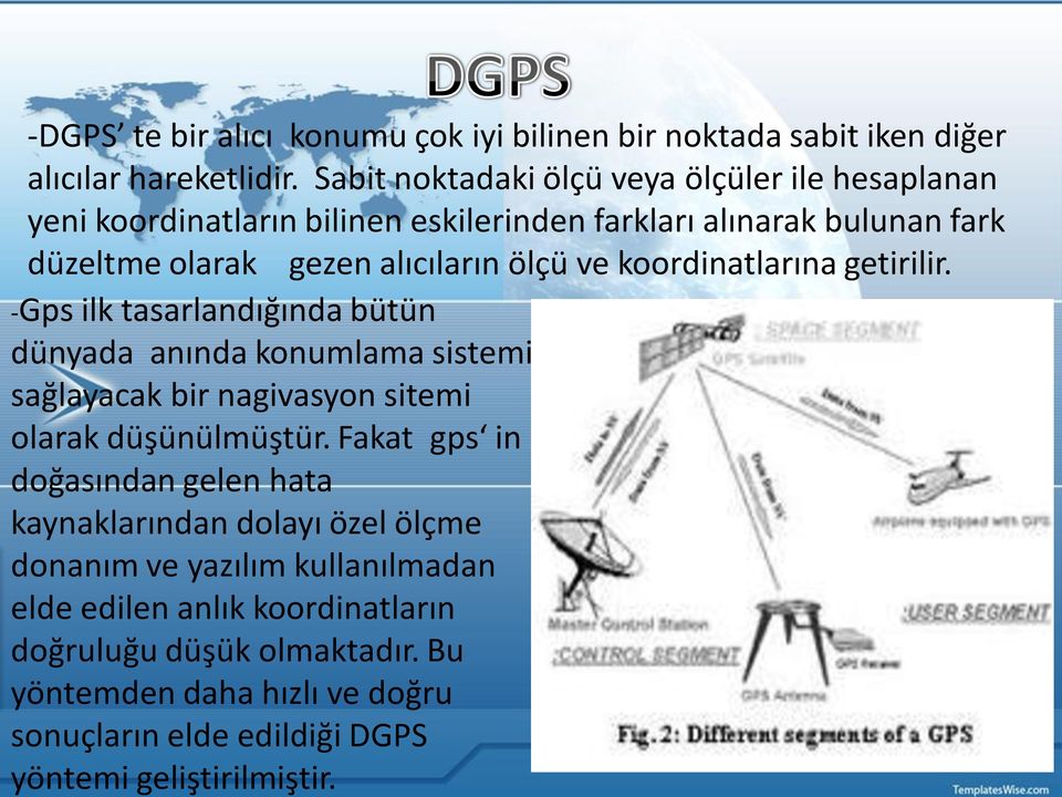 koordinatlarına getirilir. -Gps ilk tasarlandığında bütün dünyada anında konumlama sistemi sağlayacak bir nagivasyon sitemi olarak düşünülmüştür.