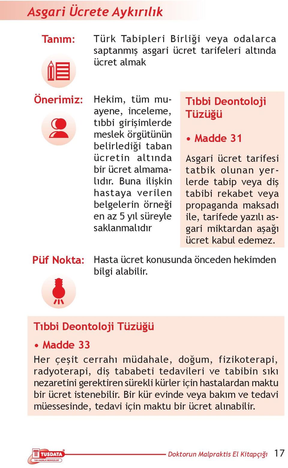 Buna ilişkin hastaya verilen belgelerin örneği en az 5 yıl süreyle saklanmalıdır Tıbbi Deontoloji Tüzüğü Madde 31 Asgari ücret tarifesi tatbik olunan yerlerde tabip veya diş tabibi rekabet veya