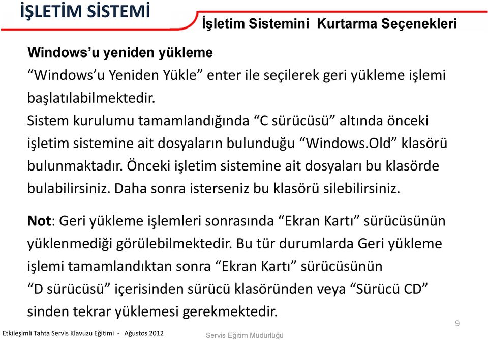 Önceki işletim sistemine ait dosyaları bu klasörde bulabilirsiniz. Daha sonra isterseniz bu klasörü silebilirsiniz.