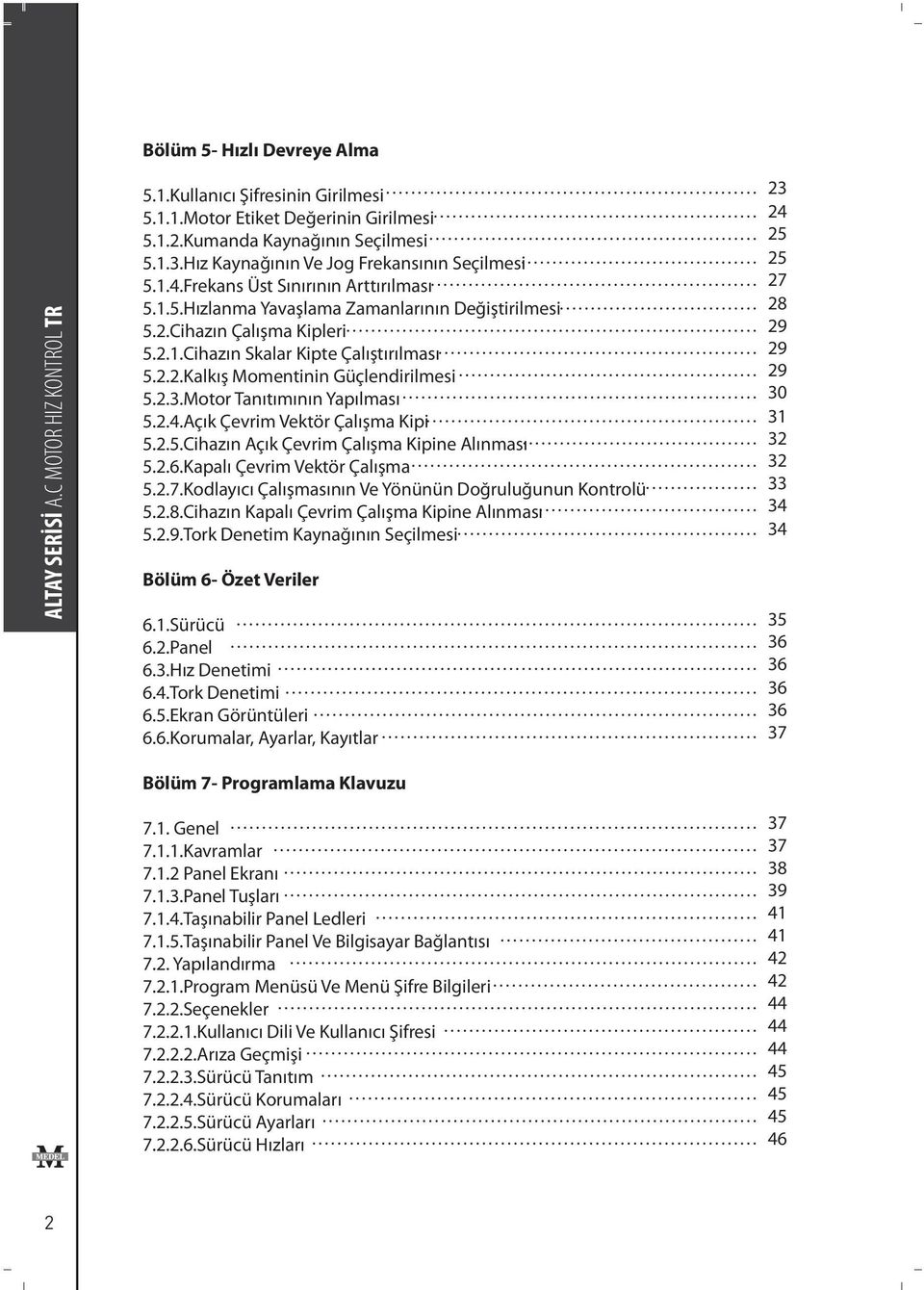 2.2.Kalkış Momentinin Güçlendirilmesi 5.2.3.Motor Tanıtımının Yapılması 5.2.4.Açık Çevrim Vektör Çalışma Kipi 5.2.5.Cihazın Açık Çevrim Çalışma Kipine Alınması 5.2.6.Kapalı Çevrim Vektör Çalışma 5.2.7.