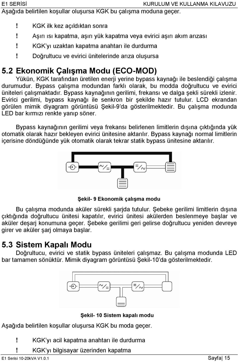 2 Ekonomik Çalışma Modu (ECO-MOD) Yükün, KGK tarafından üretilen enerji yerine bypass kaynağı ile beslendiği çalışma durumudur.