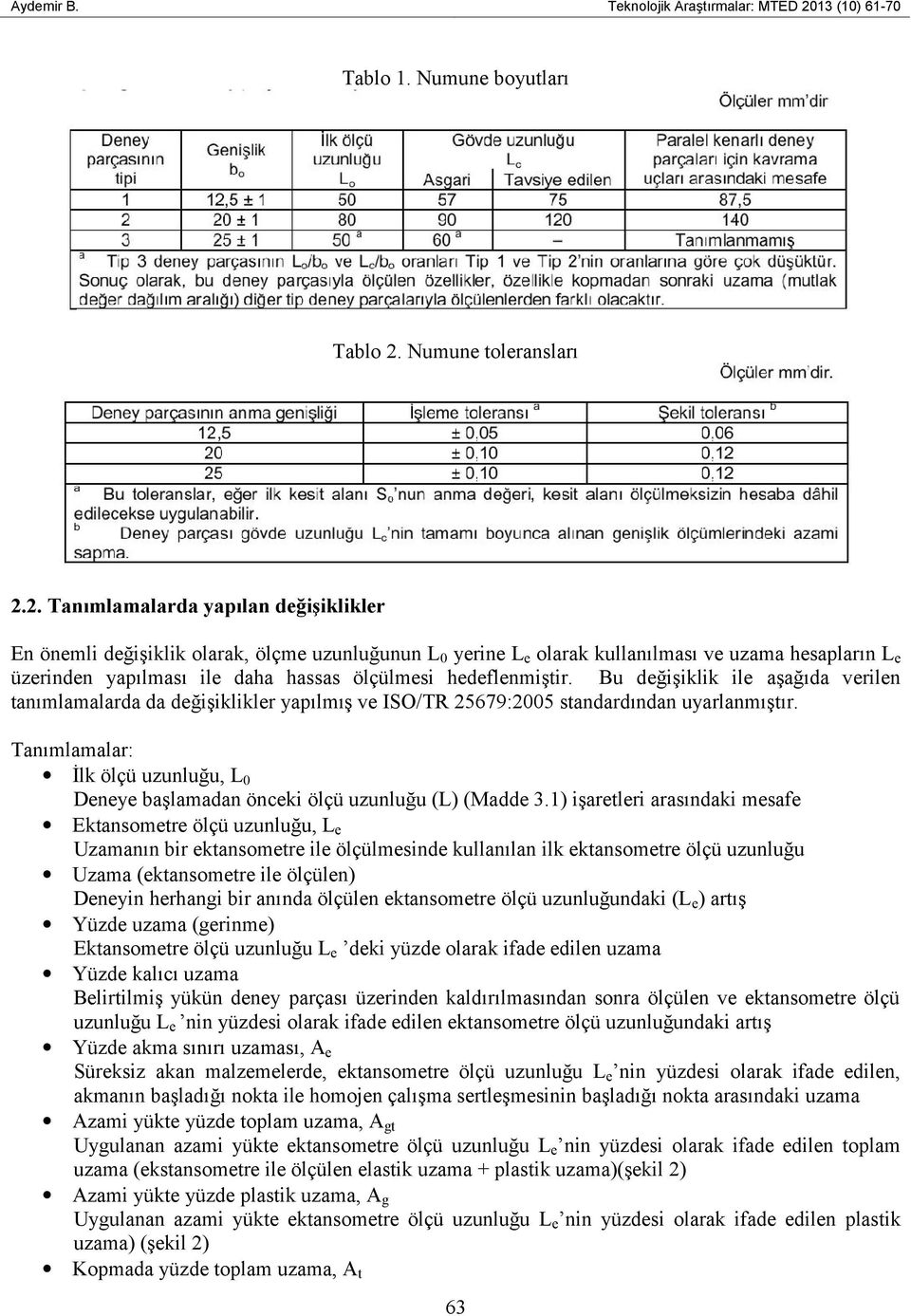 Numune toleransları 2.