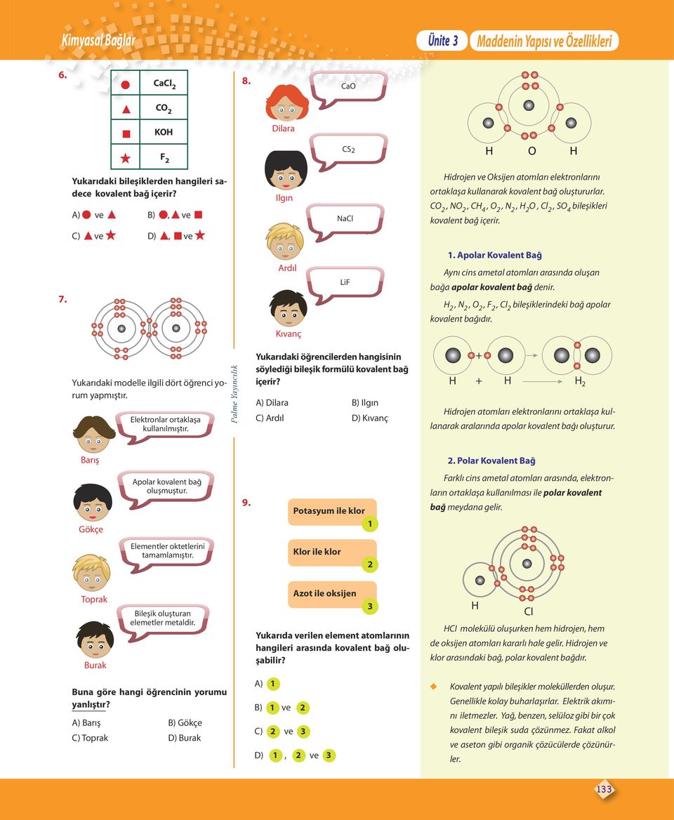 Ardıl Kıvanç LiF 1. Apolar Kovalent Bağ Aynı cins ametal atomları arasında oluşan bağa apolar kovalent bağ denir. H, N, O, F, Cl bileşiklerindeki bağ apolar kovalent bağıdır.