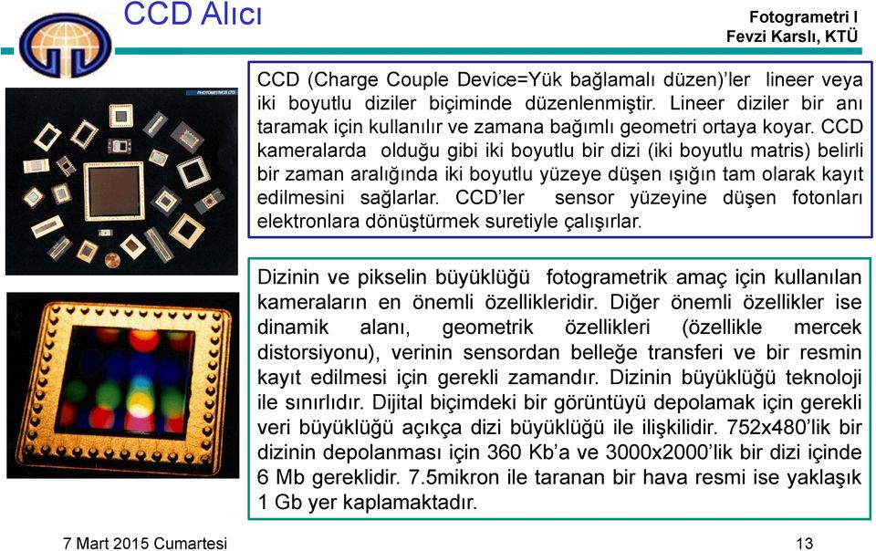 CCD kameralarda olduğu gibi iki boyutlu bir dizi (iki boyutlu matris) belirli bir zaman aralığında iki boyutlu yüzeye düşen ışığın tam olarak kayıt edilmesini sağlarlar.