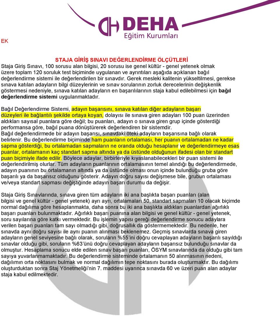 Gerek mesleki kalitenin yükseltilmesi, gerekse sınava katılan adayların bilgi düzeylerinin ve sınav sorularının zorluk derecelerinin değişkenlik göstermesi nedeniyle, sınava katılan adayların en