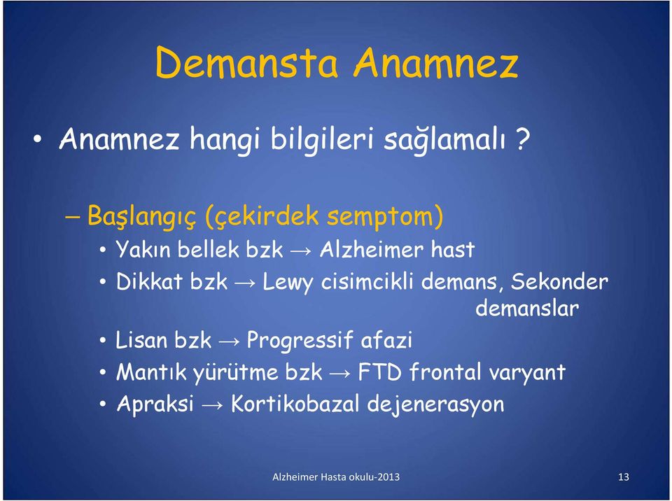 bzk Lewy cisimcikli demans, Sekonder demanslar Lisan bzk Progressif