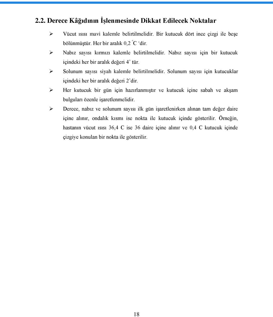 Solunum sayısı için kutucuklar içindeki her bir aralık değeri 2 dir. Her kutucuk bir gün için hazırlanmıştır ve kutucuk içine sabah ve akşam bulguları özenle işaretlenmelidir.