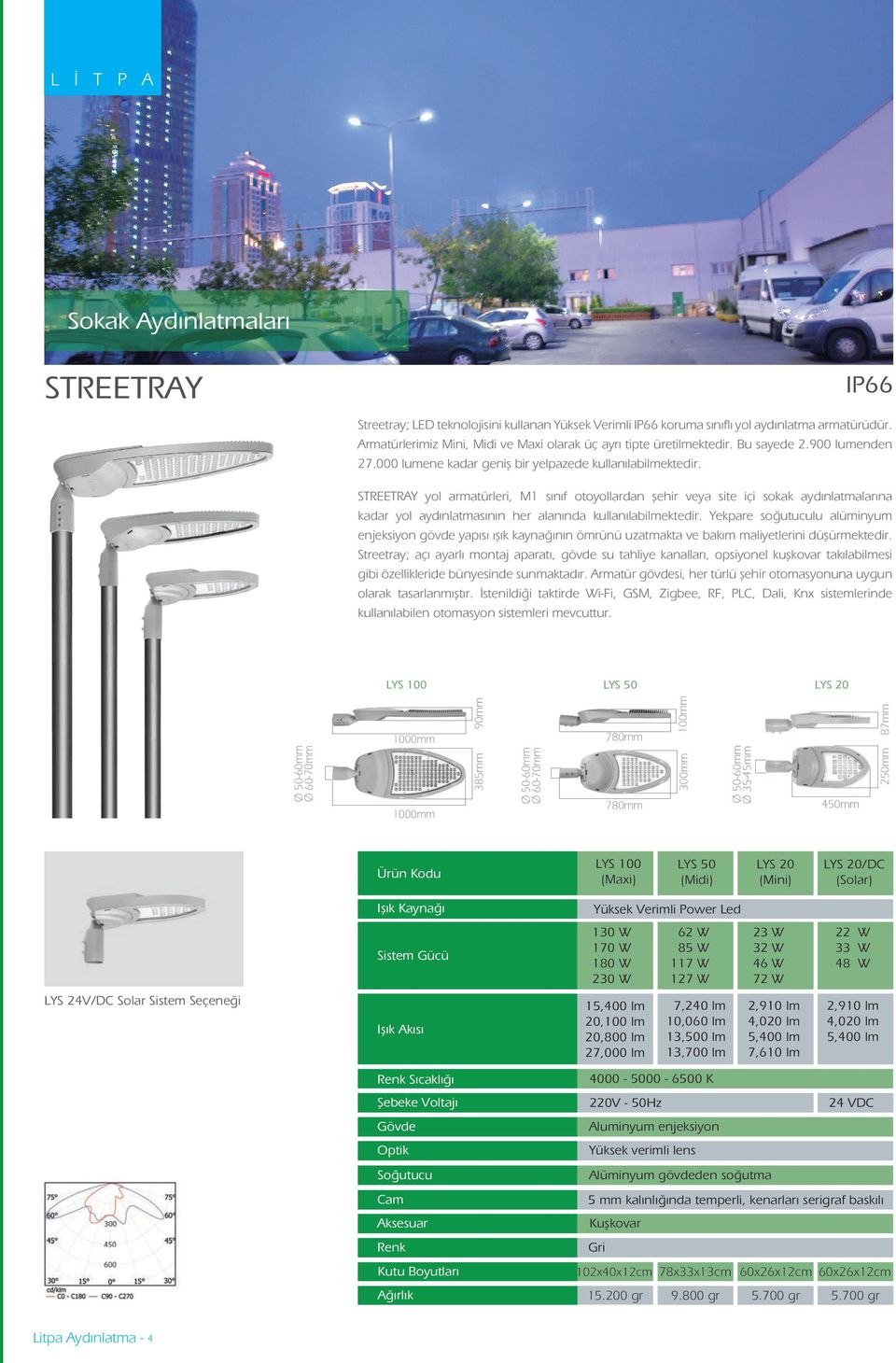 STREETRAY yol armatürleri, M1 sınıf otoyollardan şehir veya site içi sokak aydınlatmalarına kadar yol aydınlatmasının her alanında kullanılabilmektedir.