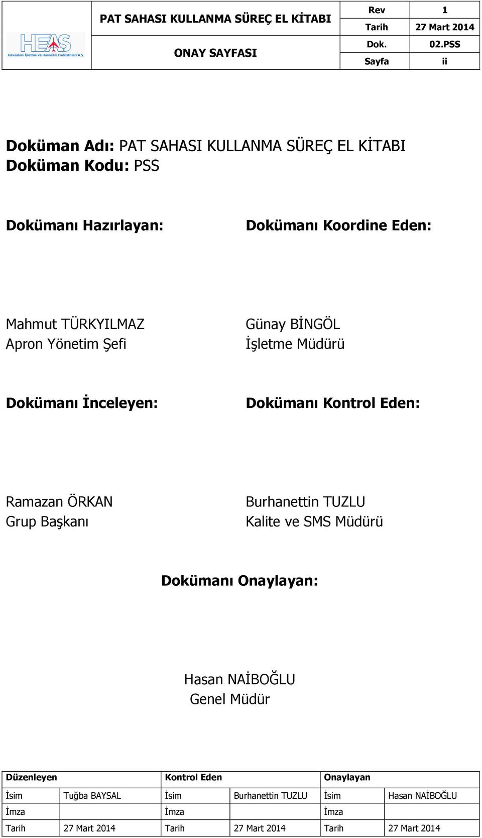 BİNGÖL İşletme Müdürü Dokümanı İnceleyen: Dokümanı Kontrol Eden: Ramazan ÖRKAN Grup