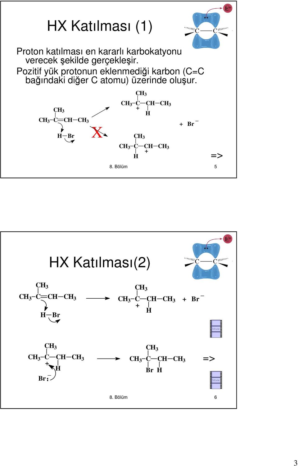 Pozitif yük protonun eklenmediği karbon (= bağındaki diğer atomu)