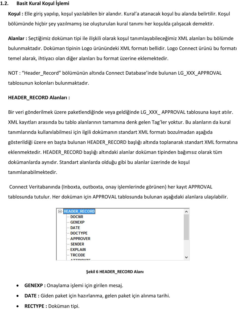 Alanlar : Seçtiğimiz doküman tipi ile ilişkili olarak koşul tanımlayabileceğimiz XML alanları bu bölümde bulunmaktadır. Doküman tipinin Logo ürünündeki XML formatı bellidir.