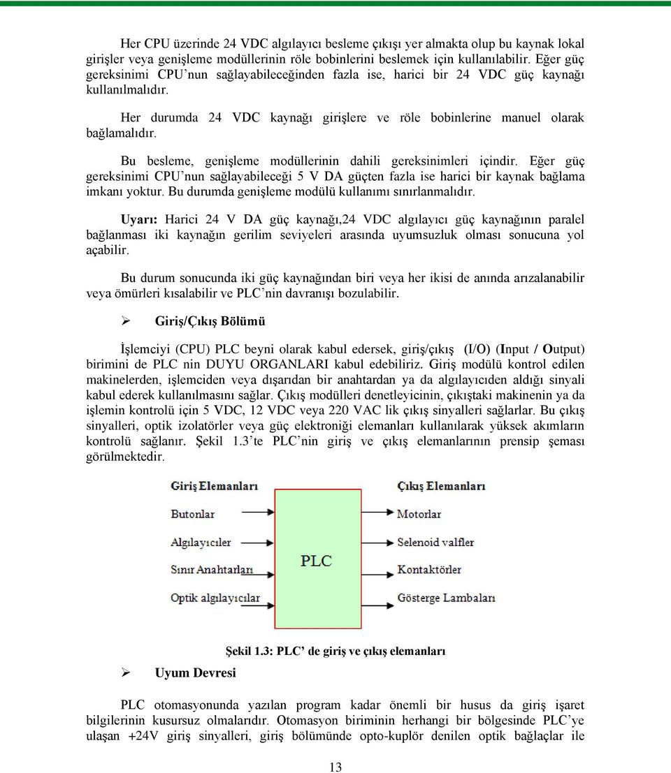 Bu besleme, geniģleme modüllerinin dahili gereksinimleri içindir. Eğer güç gereksinimi CPU nun sağlayabileceği 5 V DA güçten fazla ise harici bir kaynak bağlama imkanı yoktur.