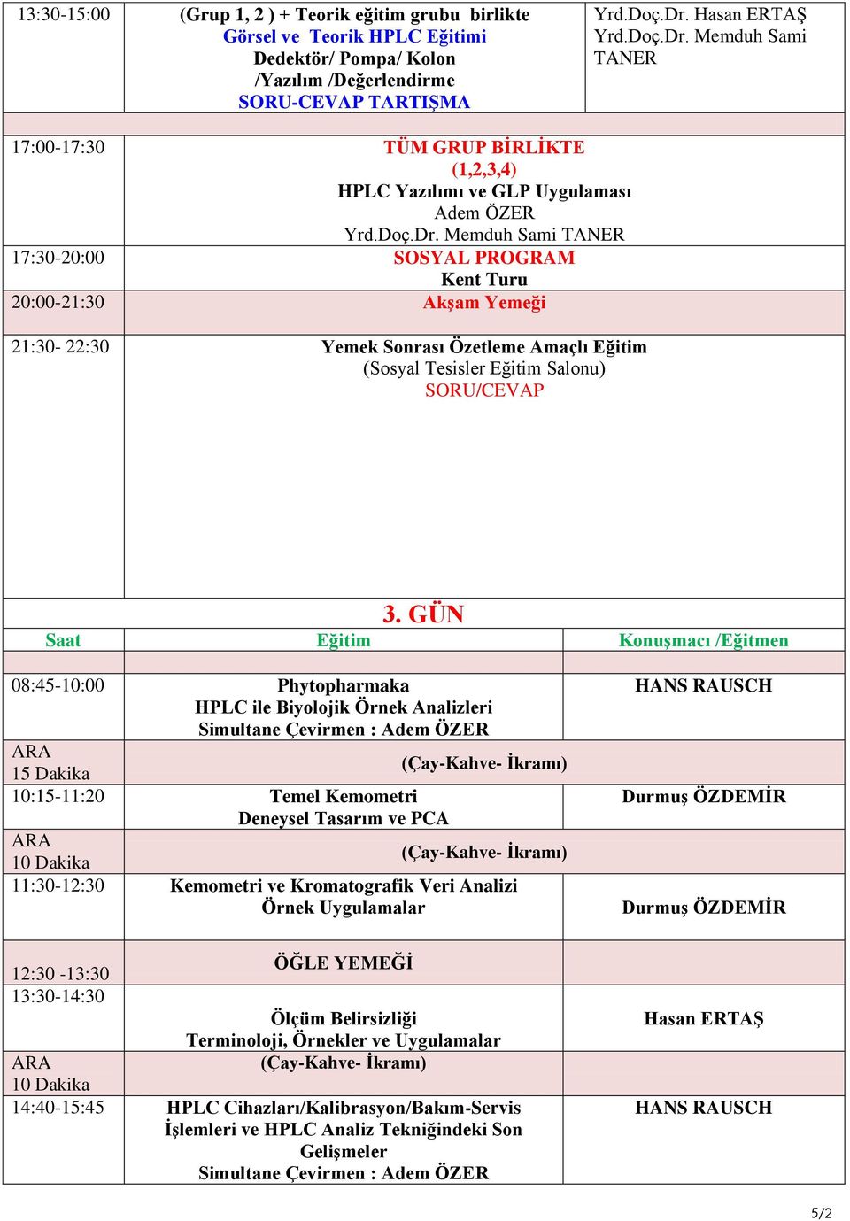 Memduh Sami TANER 17:30-20:00 SOSYAL PROGRAM Kent Turu 20:00-21:30 Akşam Yemeği 21:30-22:30 Yemek Sonrası Özetleme Amaçlı Eğitim (Sosyal Tesisler Eğitim Salonu) SORU/CEVAP 3.