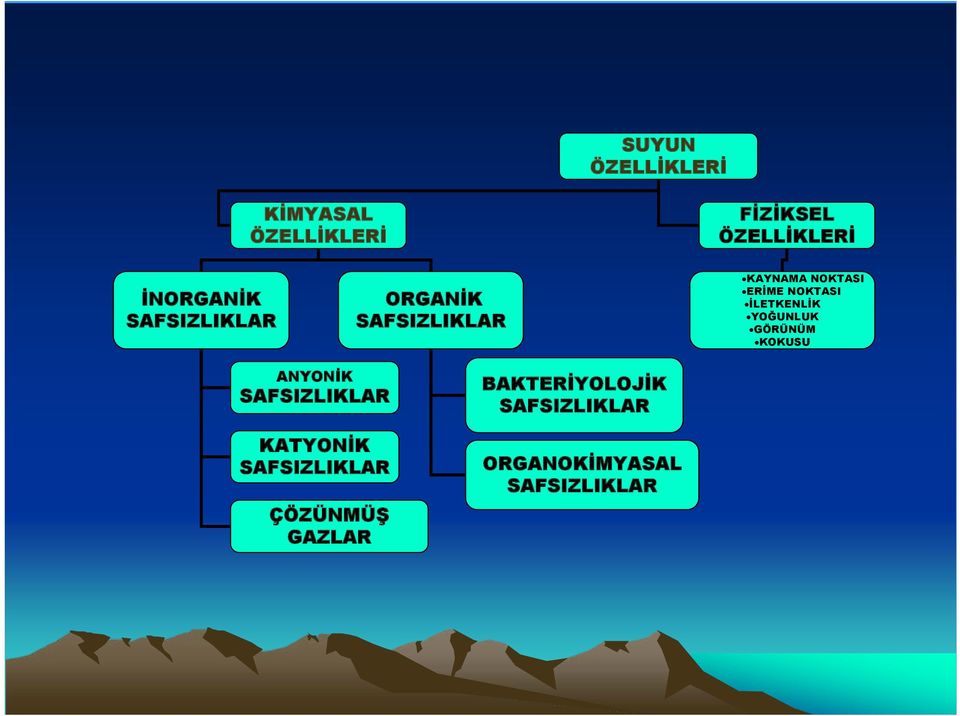 İLETKENLİK YOĞUNLUK GÖRÜNÜM KOKUSU ANYONİK SAFSIZLIKLAR KATYONİK