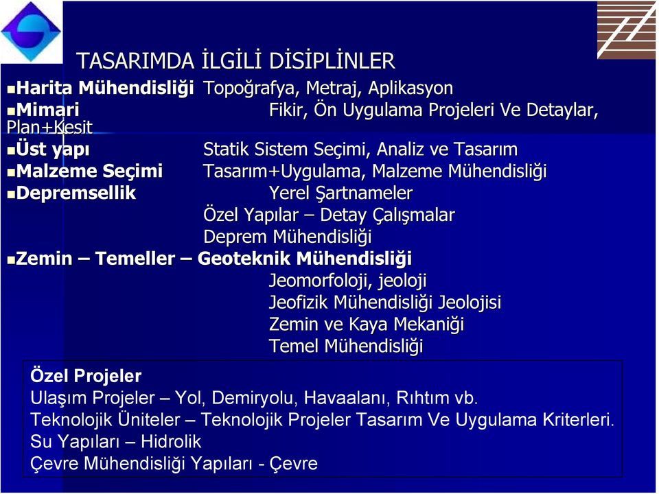 hendisliği Zemin Temeller Geoteknik MühendisliM hendisliği Jeomorfoloji, jeoloji Jeofizik MühendisliM hendisliği i Jeolojisi Zemin ve Kaya Mekaniği Temel MühendisliM hendisliği