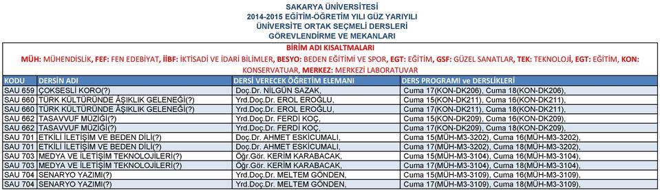 ) Doç.Dr. AHMET ESKİCUMALI, Cuma 15(MÜH-M3-3202), Cuma 16(MÜH-M3-3202), SAU 701 ETKİLİ İLETİŞİM VE BEDEN DİLİ(?) Doç.Dr. AHMET ESKİCUMALI, Cuma 17(MÜH-M3-3202), Cuma 18(MÜH-M3-3202), SAU 703 MEDYA VE İLETİŞİM TEKNOLOJİLERİ(?