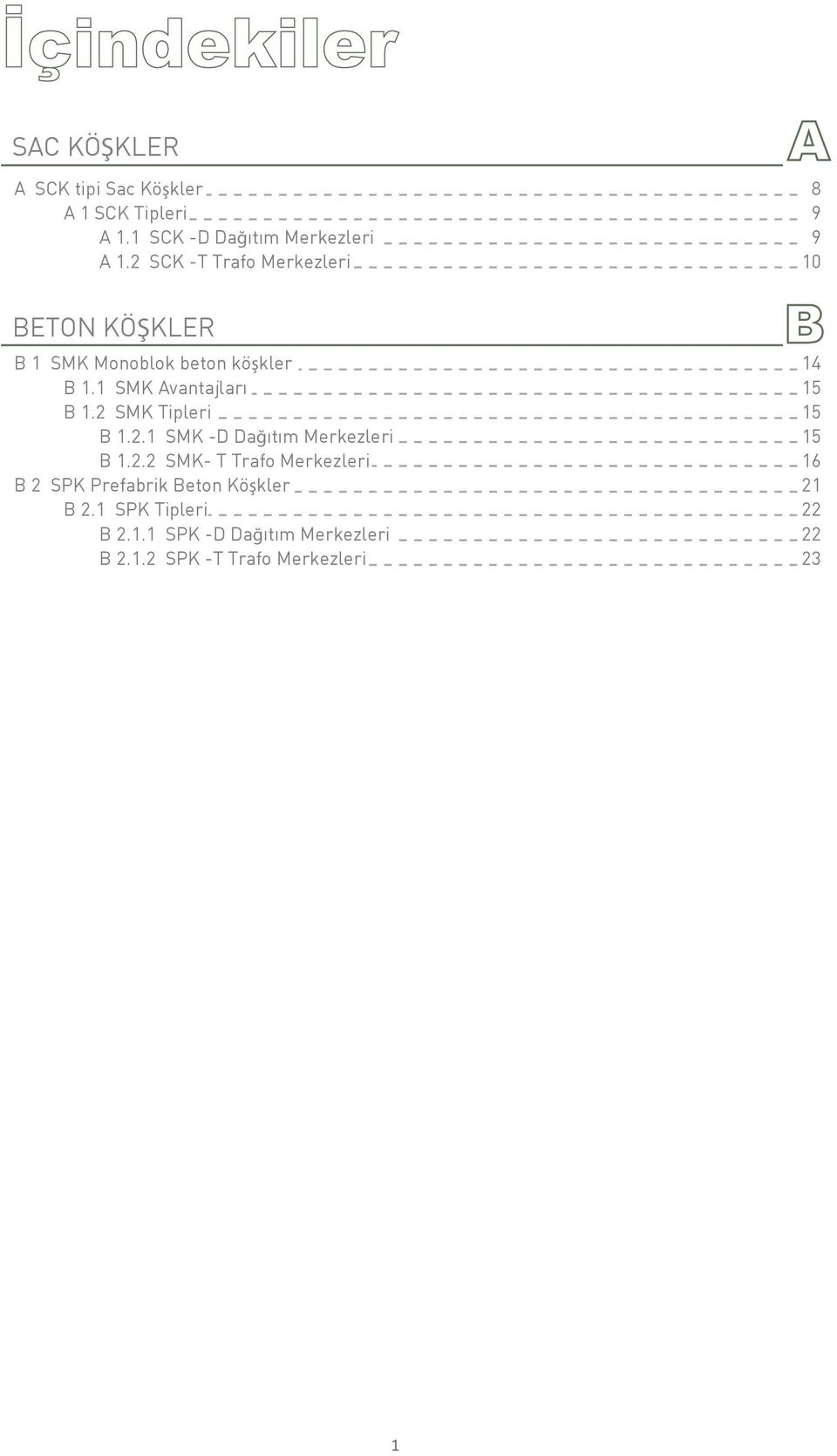 1 SMK Avantajlar 15 B 1.2 SMK Tipleri 15 B 1.2.1 SMK -D Dağ t m Merkezleri 15 B 1.2.2 SMK- T Trafo Merkezleri 16 B 2 SPK Prefabrik Beton Köşkler 21 B 2.