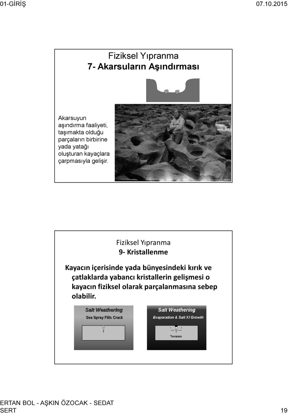 Fiziksel Yıpranma 9- Kristallenme Kayacın içerisinde yada bünyesindeki kırık ve