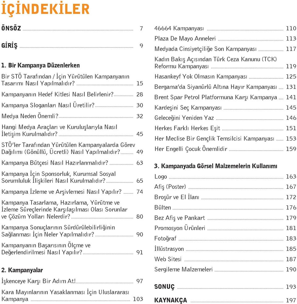 45 STÖ ler Tarafından Yürütülen Kampanyalarda Görev Dağılımı (Gönüllü, Ücretli) Nasıl Yapılmalıdır? 49 Kampanya Bütçesi Nasıl Hazırlanmalıdır?