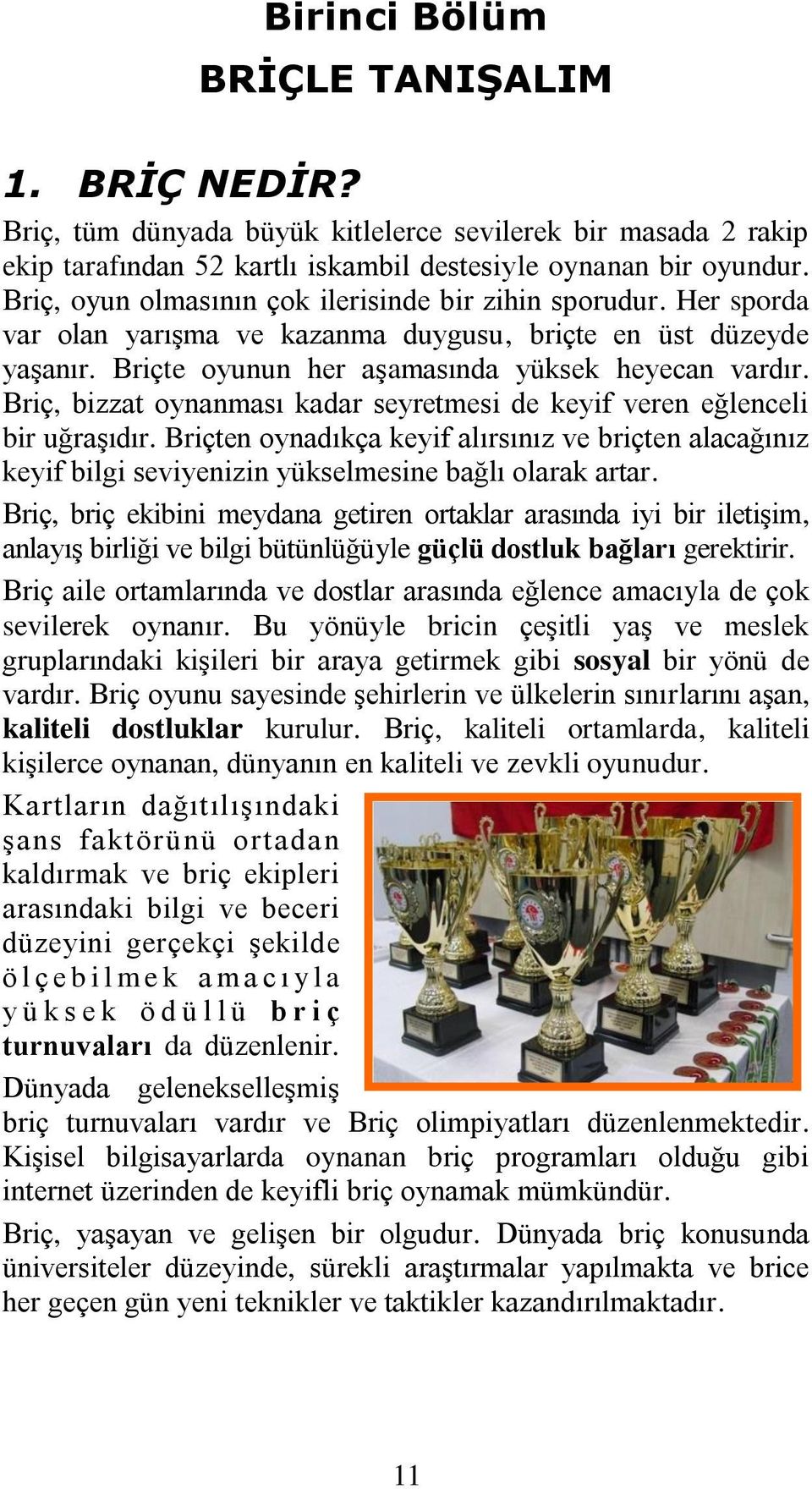 Briç, bizzat oynanması kadar seyretmesi de keyif veren eğlenceli bir uğraģıdır. Briçten oynadıkça keyif alırsınız ve briçten alacağınız keyif bilgi seviyenizin yükselmesine bağlı olarak artar.