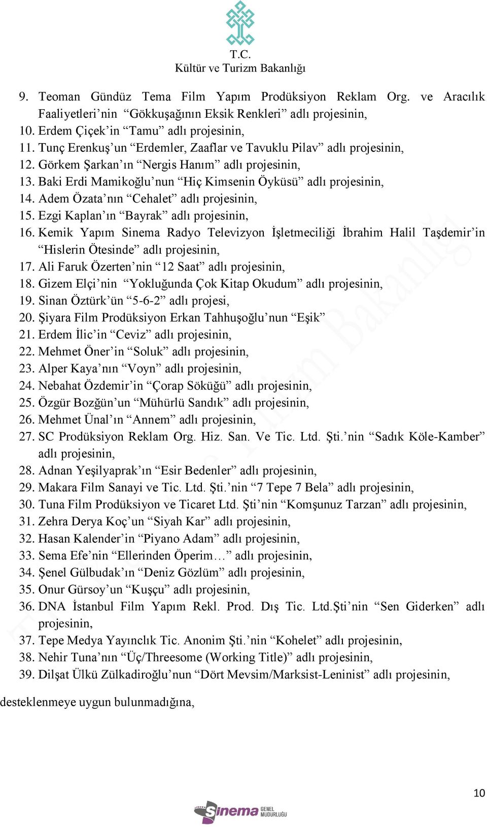 Ezgi Kaplan ın Bayrak adlı 16. Kemik Yapım Sinema Radyo Televizyon İşletmeciliği İbrahim Halil Taşdemir in Hislerin Ötesinde adlı 17. Ali Faruk Özerten nin 12 Saat adlı 18.