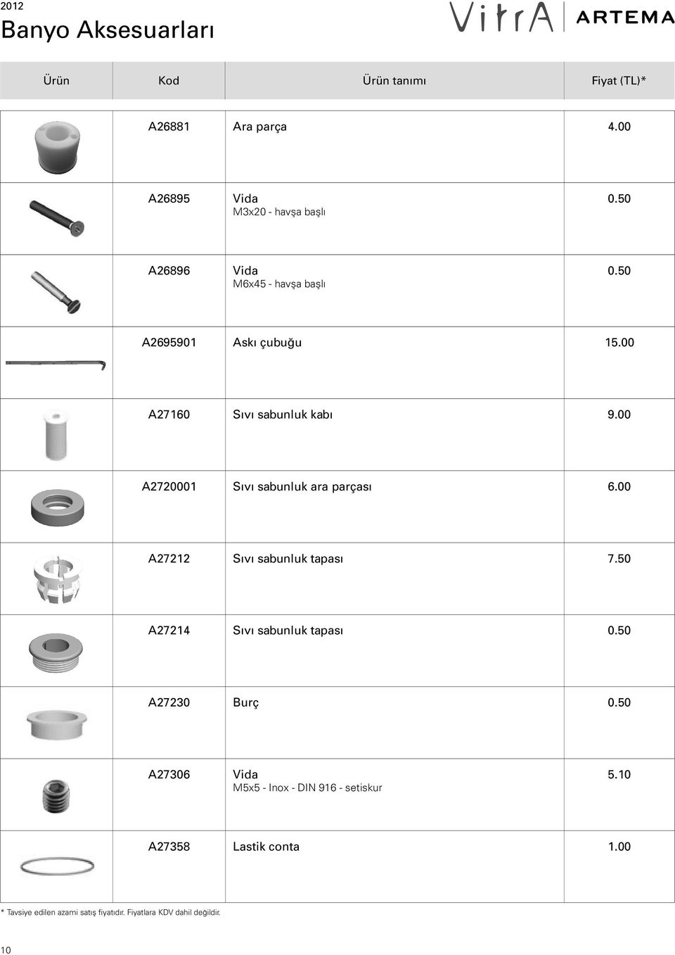 00 A2720001 Sıvı sabunluk ara parçası 6.00 A27212 S v sabunluk tapas 7.