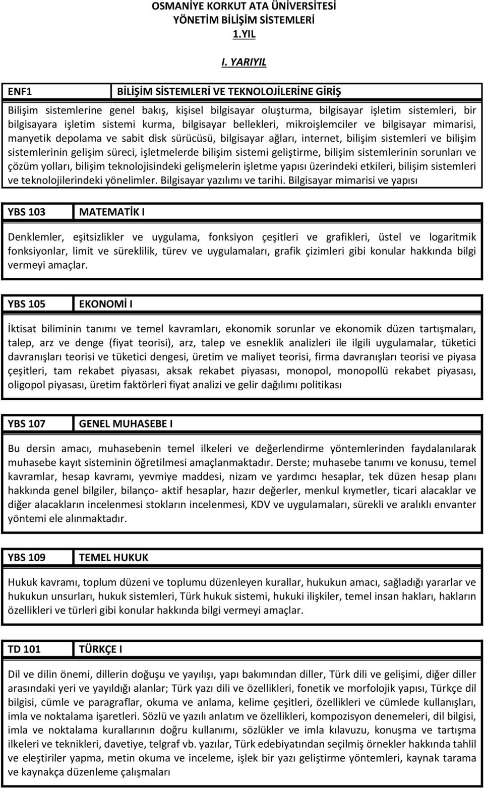 bellekleri, mikroişlemciler ve bilgisayar mimarisi, manyetik depolama ve sabit disk sürücüsü, bilgisayar ağları, internet, bilişim sistemleri ve bilişim sistemlerinin gelişim süreci, işletmelerde