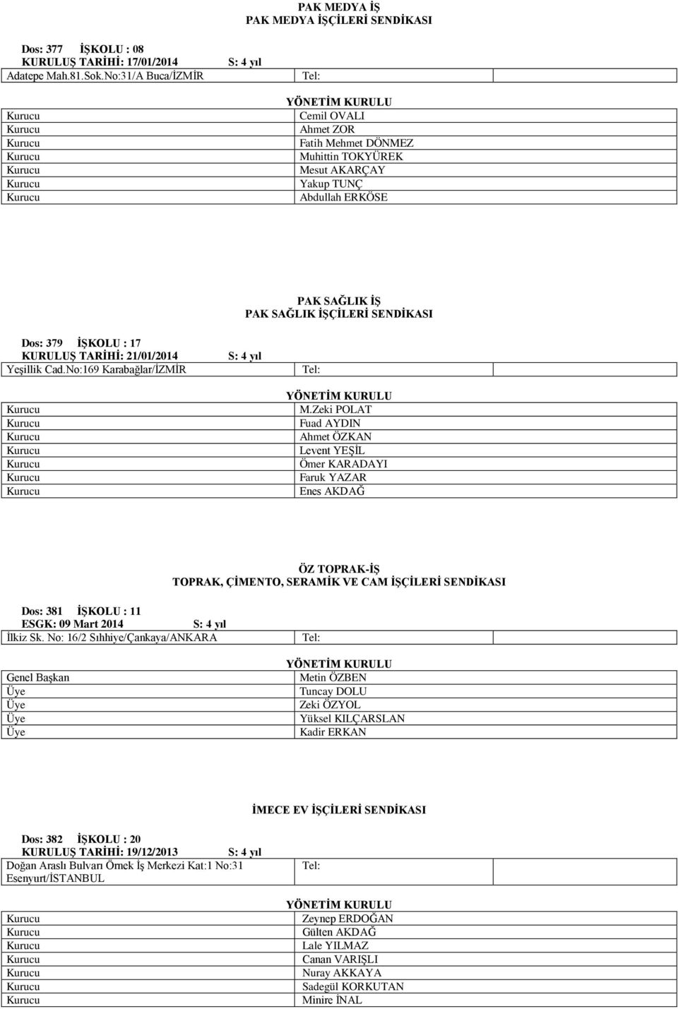 KURULUŞ TARİHİ: 21/01/2014 Yeşillik Cad.No:169 Karabağlar/İZMİR S: 4 yıl M.