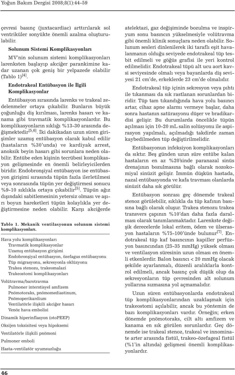 Endotrakeal Entübasyon ile İlgili Komplikasyonlar Entübasyon sırasında larenks ve trakeal zedelenmeler ortaya çıkabilir.