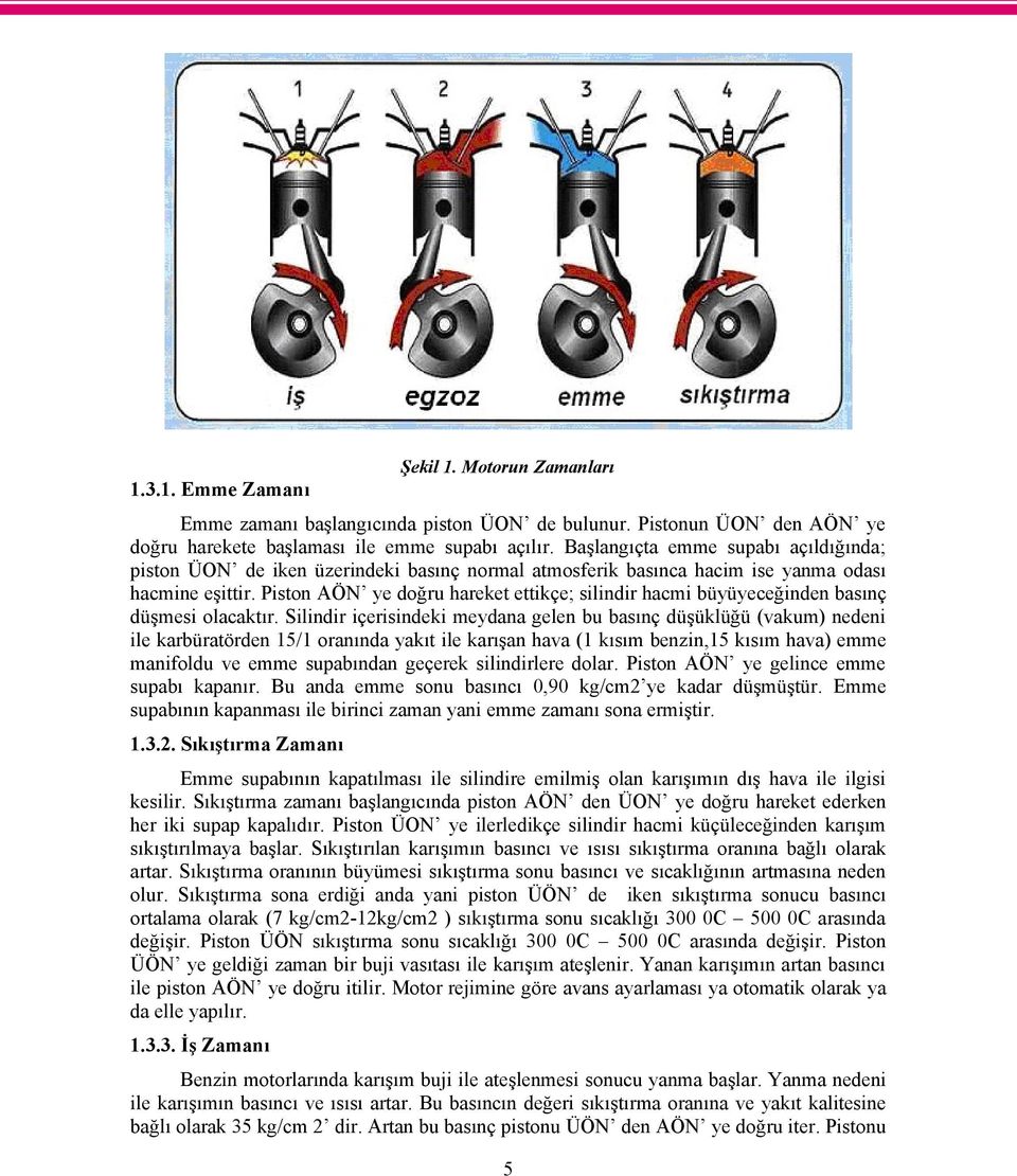 Piston AÖN ye doğru hareket ettikçe; silindir hacmi büyüyeceğinden basınç düşmesi olacaktır.