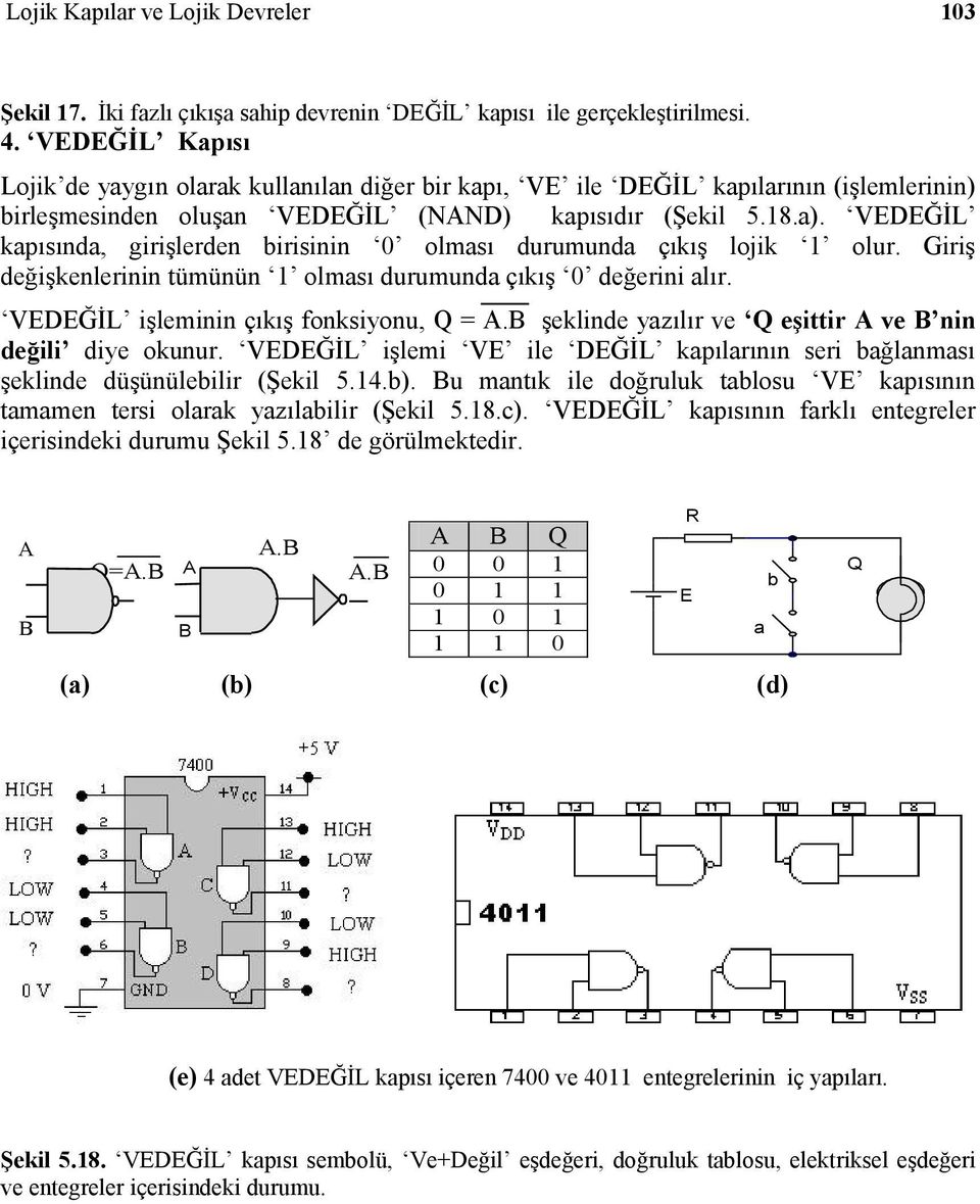 VEDEĞİL kapısında, girişlerden birisinin olması durumunda çıkış lojik olur. Giriş değişkenlerinin tümünün olması durumunda çıkış değerini alır. VEDEĞİL işleminin çıkış fonksiyonu, =.