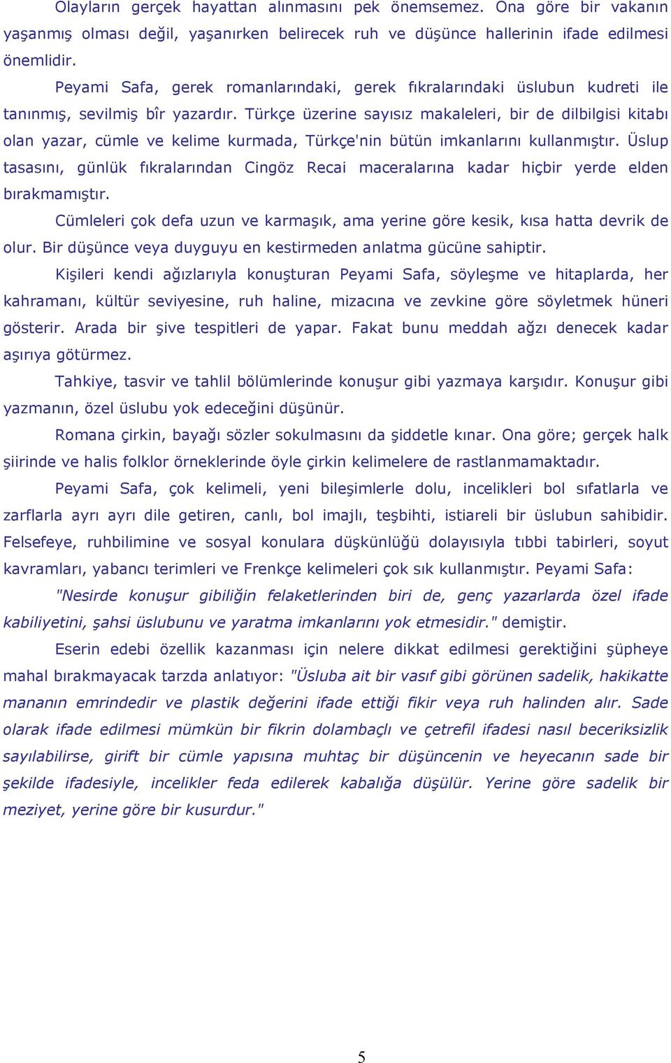 Türkçe üzerine sayısız makaleleri, bir de dilbilgisi kitabı olan yazar, cümle ve kelime kurmada, Türkçe'nin bütün imkanlarını kullanmıştır.