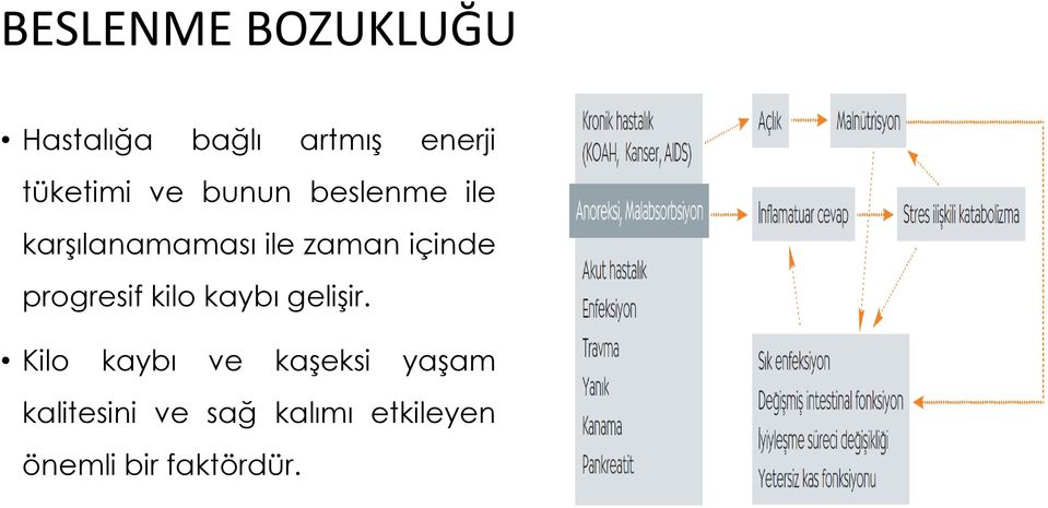 içinde progresif kilo kaybı gelişir.