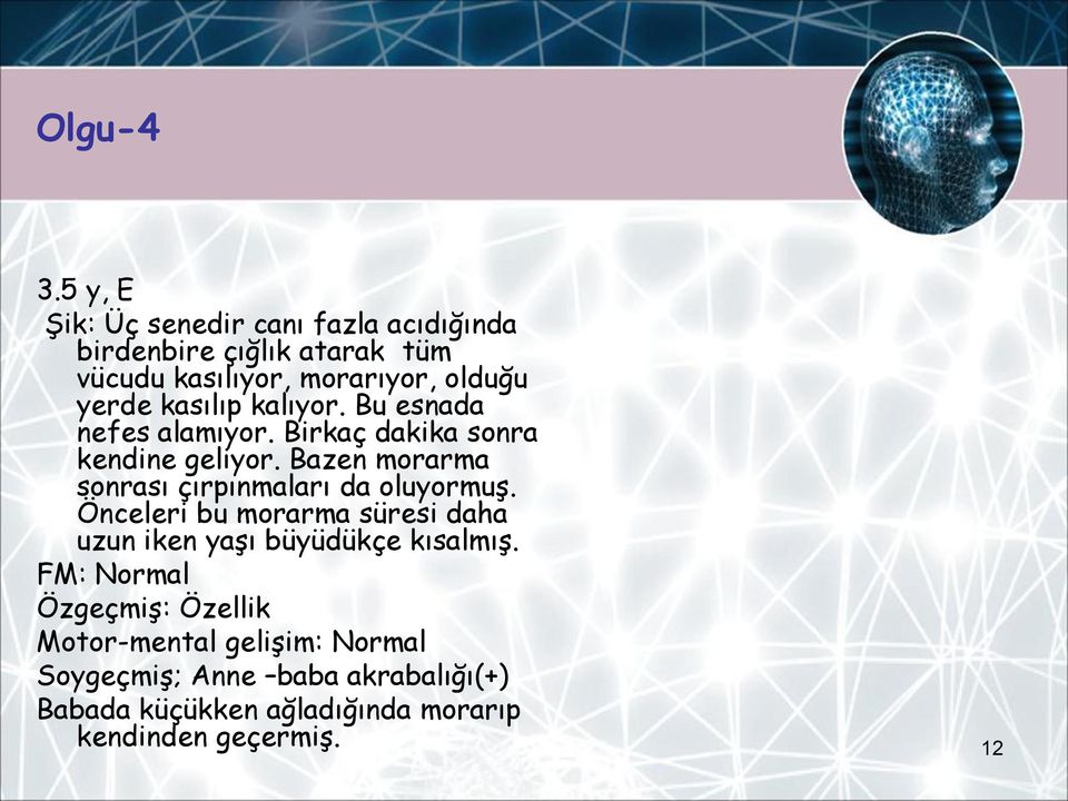 kasılıp kalıyor. Bu esnada nefes alamıyor. Birkaç dakika sonra kendine geliyor.