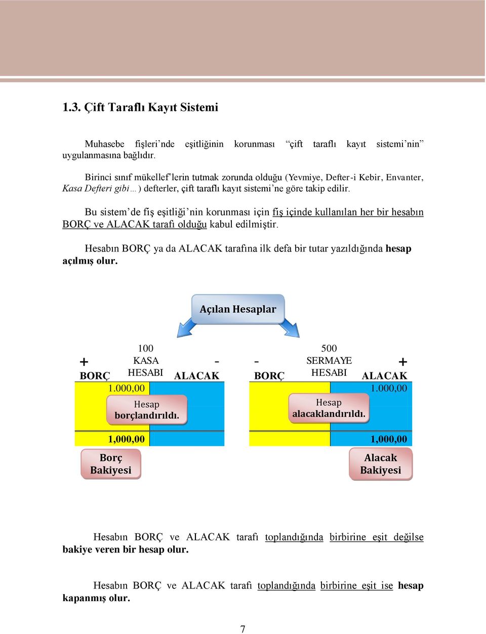 Bu sistem de fiģ eģitliği nin korunması için fiģ içinde kullanılan her bir hesabın BORÇ ve ALACAK tarafı olduğu kabul edilmiģtir.