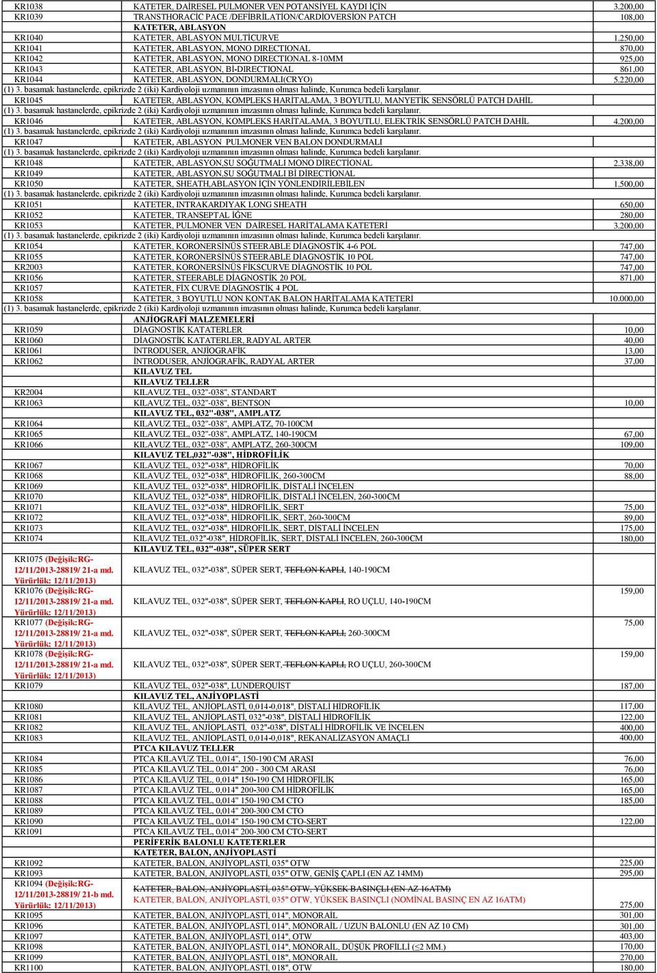 DONDURMALI(CRYO) 5.220,00 (1) 3. basamak hastanelerde, epikrizde 2 (iki) Kardiyoloji uzmanının imzasının olması halinde, Kurumca bedeli karşılanır.