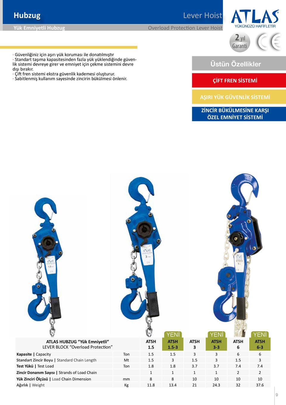 Lever Hoist Overload Protection Lever Hoist ÇİFT FREN SİSTEMİ AŞIRI YÜK GÜVENLİK SİSTEMİ ZİNCİR BÜKÜLMESİNE KARŞI ÖZEL EMNİYET SİSTEMİ ATLAS HUBZUG Yük Emniyetli LEVER BLOCK Overload Protection ATSH