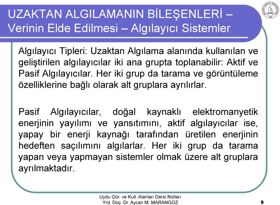 Her iki grup da tarama ve görüntüleme özelliklerine bağlı olarak alt gruplara ayrılırlar.