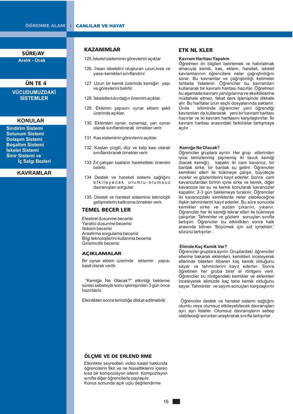 İskelette kıkırdağın önemini açıklar. 129. Eklemin yapısını oynar eklem şekli üzerinde açıklar. 130. Eklemleri oynar, oynamaz, yarı oynar olarak sınıflandırarak örnekler verir. 131.