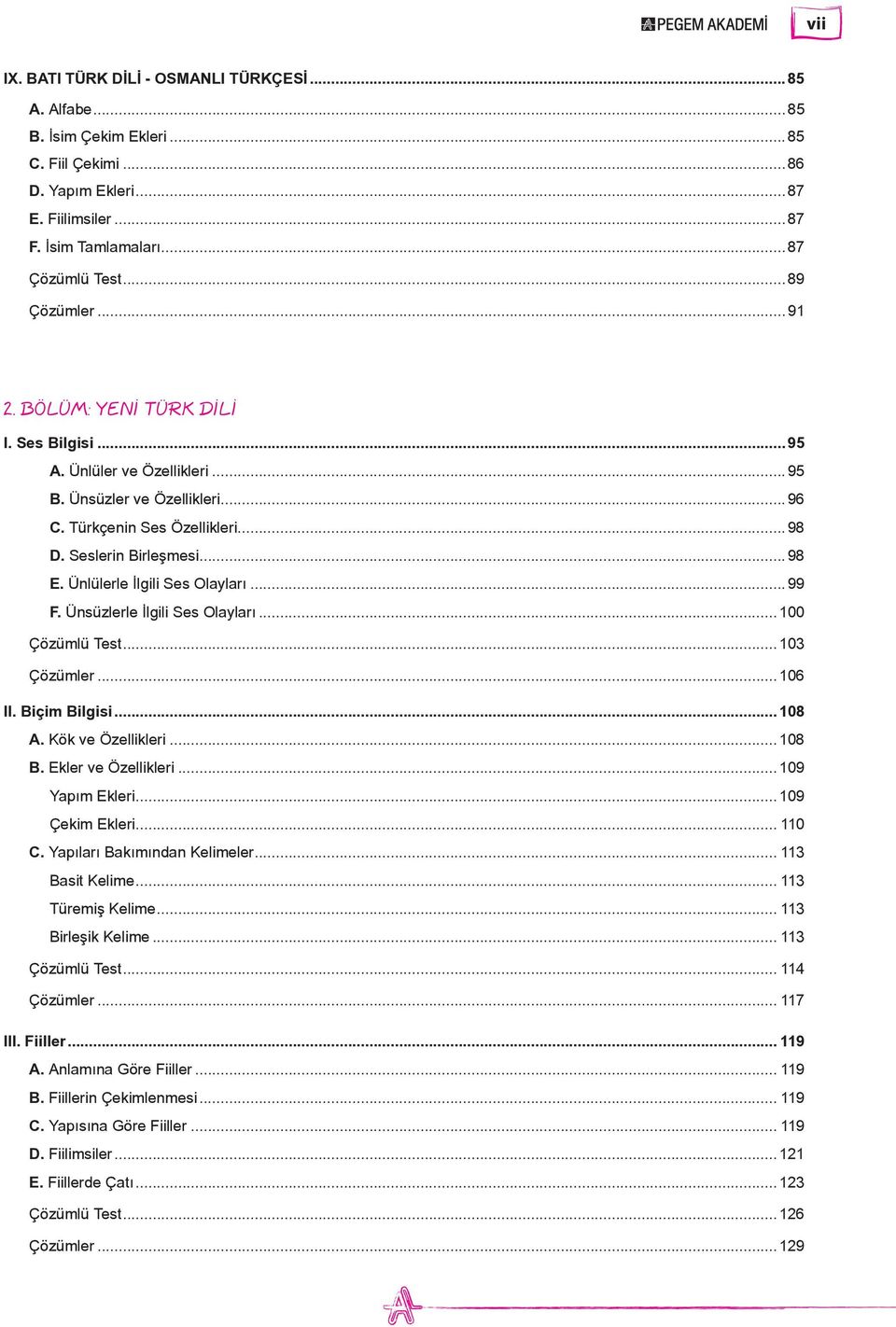Ünlülerle İlgili Ses Olayları...99 F. Ünsüzlerle İlgili Ses Olayları...100 Çözümlü Test...103 Çözümler...106 II. Biçim Bilgisi...108 A. Kök ve Özellikleri...108 B. Ekler ve Özellikleri.