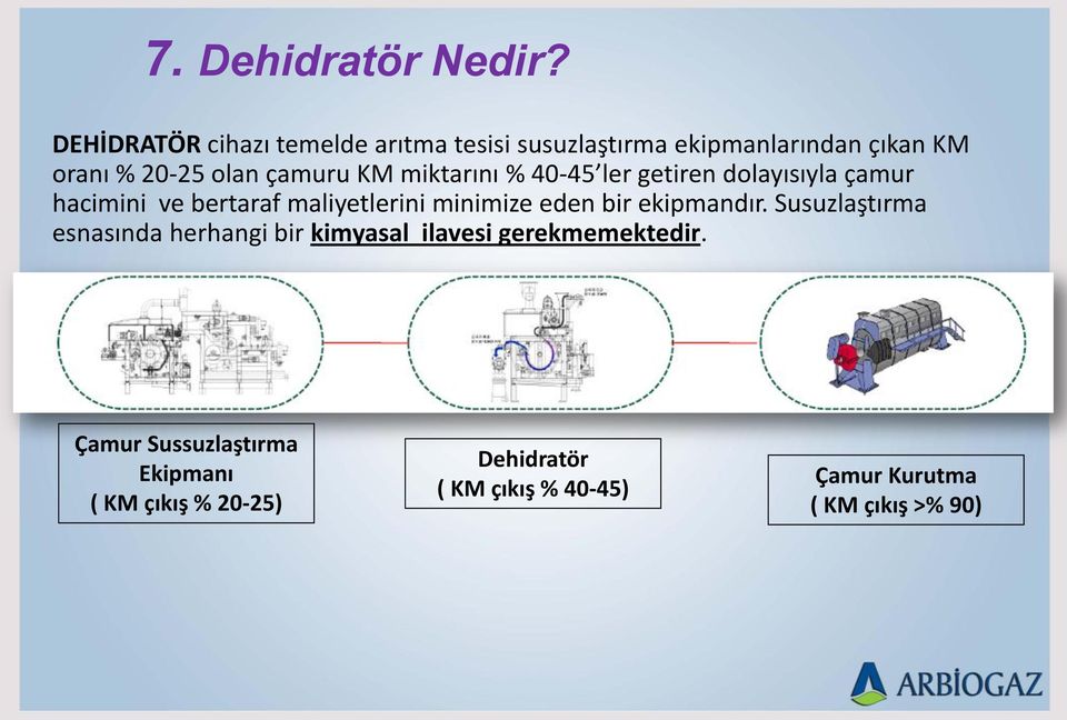 KM miktarını % 40-45 ler getiren dolayısıyla çamur hacimini ve bertaraf maliyetlerini minimize eden bir