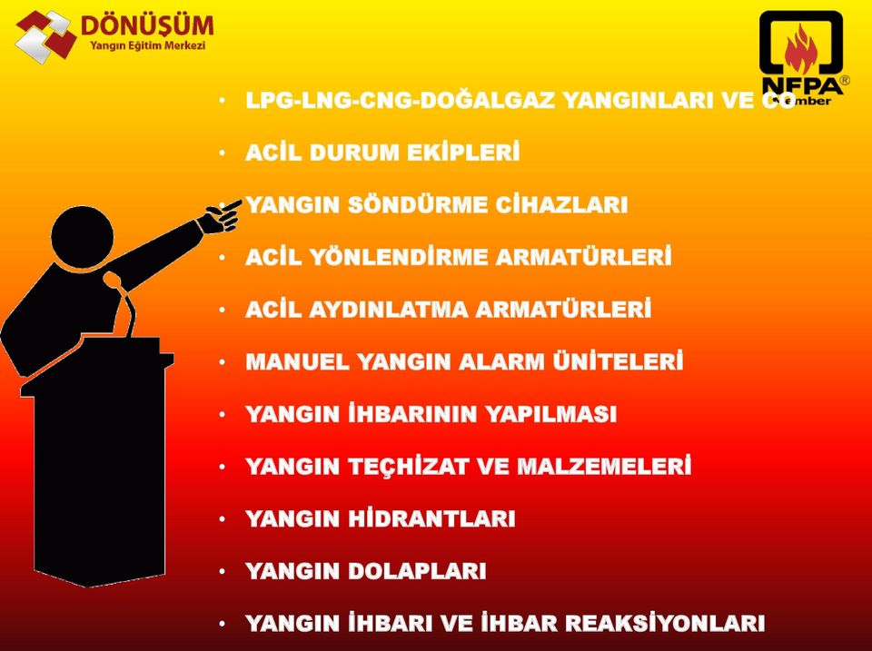 YANGIN ALARM ÜNİTELERİ YANGIN İHBARININ YAPILMASI YANGIN TEÇHİZAT VE