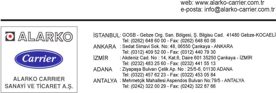 No: 48, 06550 Çankaya - ANKARA Tel: (0312) 409 52 00 - Fax: (0312) 440 79 30 İZMİR : Akdeniz Cad. No : 14, Kat.