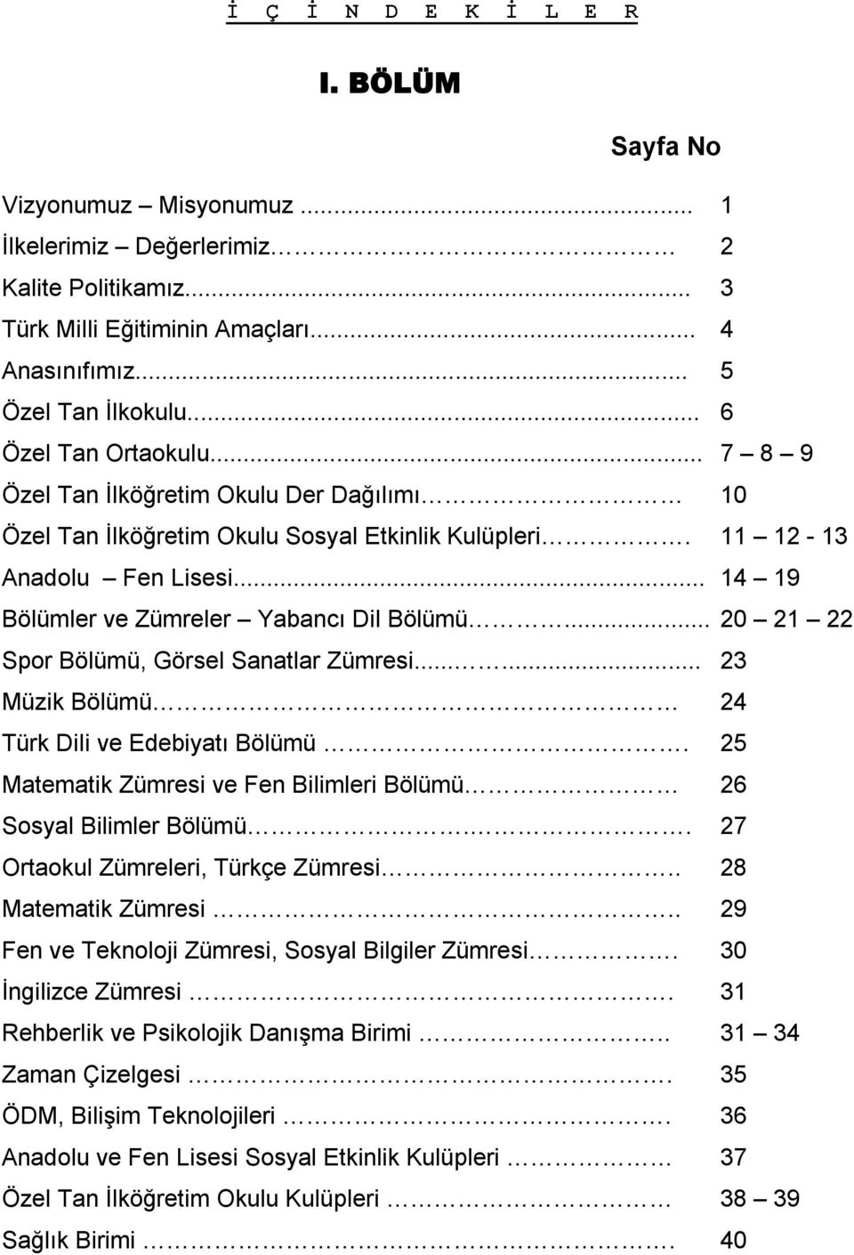 .. 14 19 Bölümler ve Zümreler Yabancı Dil Bölümü... 20 21 22 Spor Bölümü, Görsel Sanatlar Zümresi...... 23 Müzik Bölümü 24 Türk Dili ve Edebiyatı Bölümü.