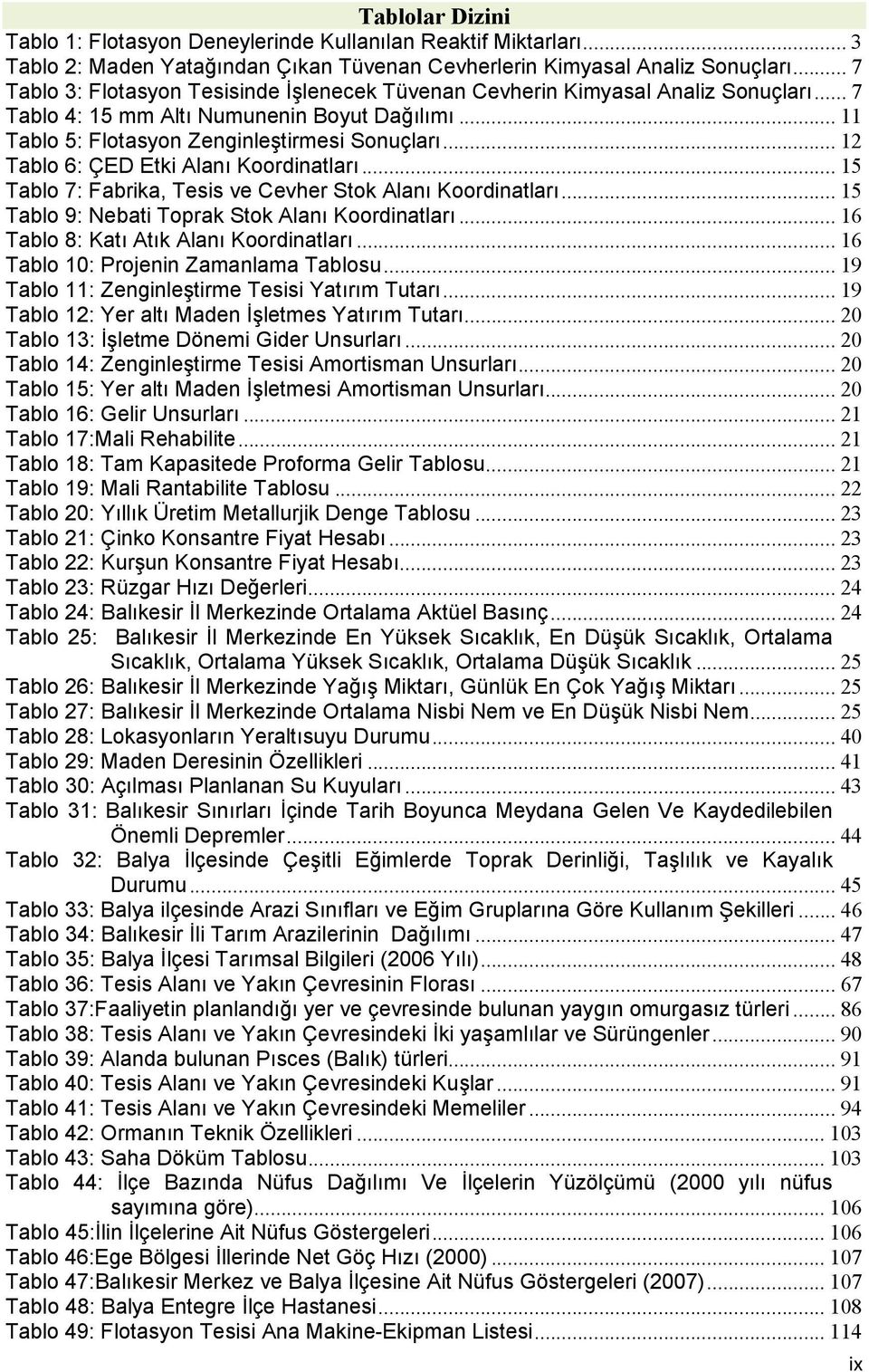 .. 12 Tablo 6: ÇED Etki Alanı Koordinatları... 15 Tablo 7: Fabrika, Tesis ve Cevher Stok Alanı Koordinatları... 15 Tablo 9: Nebati Toprak Stok Alanı Koordinatları.