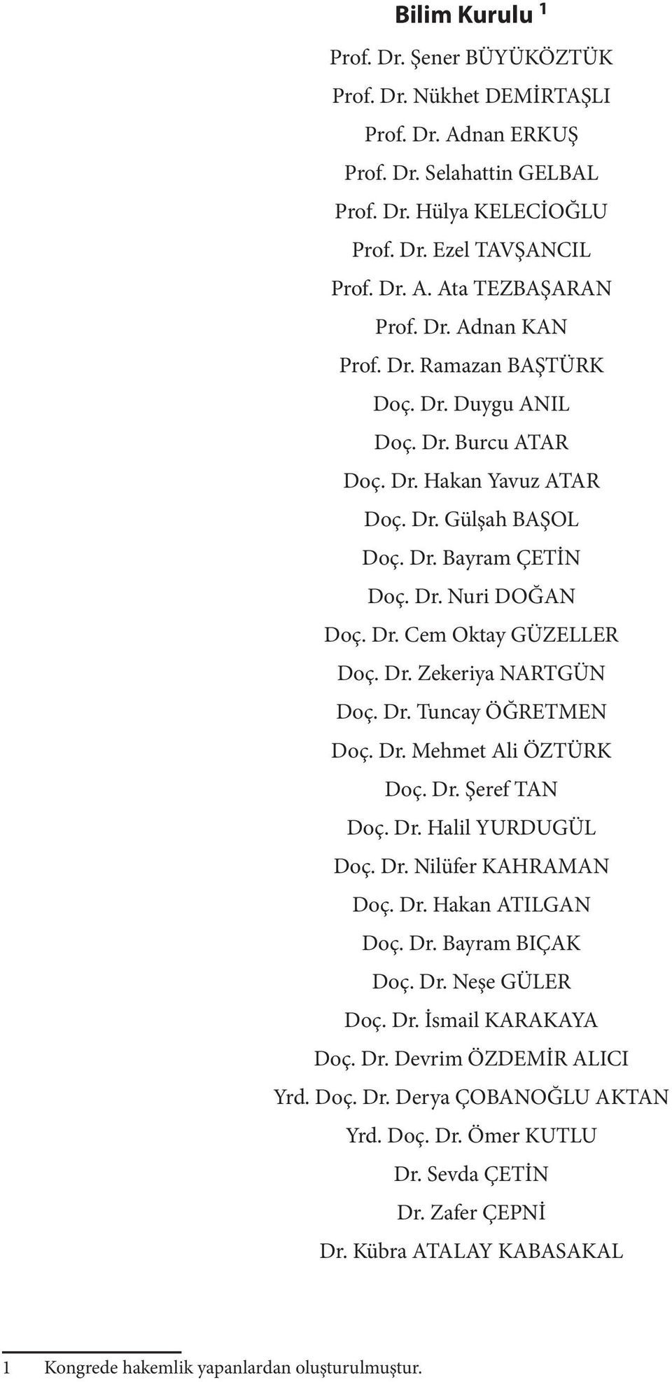 Dr. Zekeriya NARTGÜN Doç. Dr. Tuncay ÖĞRETMEN Doç. Dr. Mehmet Ali ÖZTÜRK Doç. Dr. Şeref TAN Doç. Dr. Halil YURDUGÜL Doç. Dr. Nilüfer KAHRAMAN Doç. Dr. Hakan ATILGAN Doç. Dr. Bayram BIÇAK Doç. Dr. Neşe GÜLER Doç.