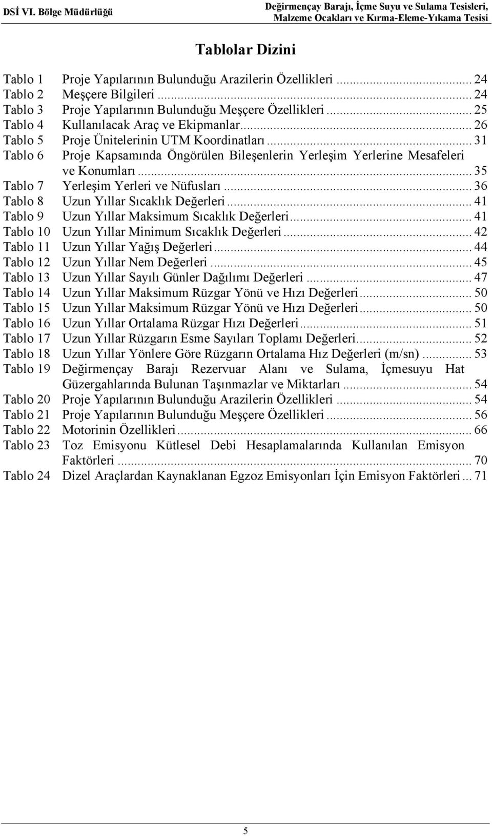 .. 35 Tablo 7 Yerleşim Yerleri ve Nüfusları... 36 Tablo 8 Uzun Yıllar Sıcaklık Değerleri... 41 Tablo 9 Uzun Yıllar Maksimum Sıcaklık Değerleri... 41 Tablo 10 Uzun Yıllar Minimum Sıcaklık Değerleri.