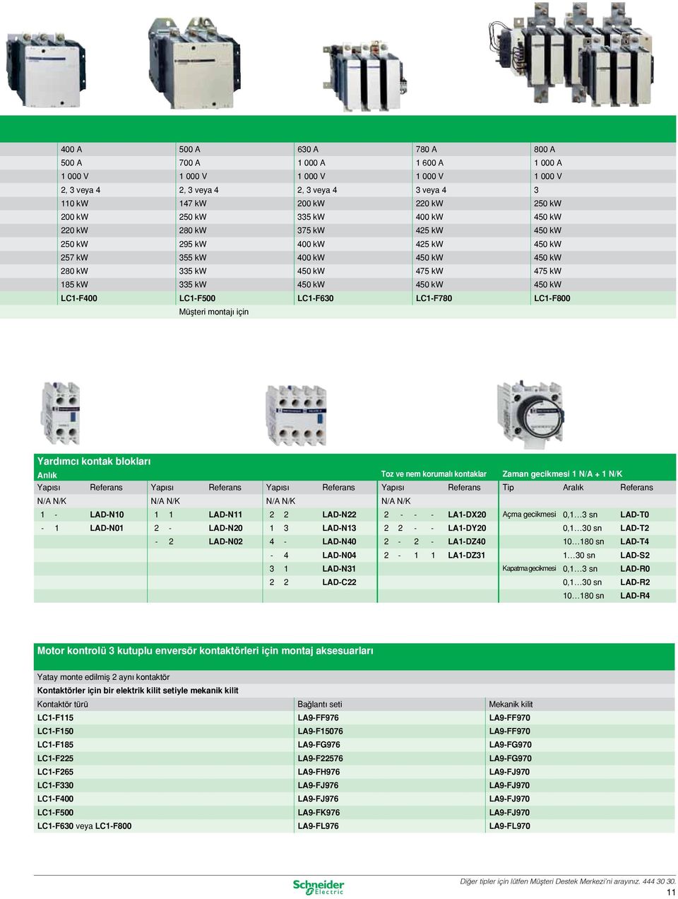 5 kw 335 kw 450 kw 450 kw 450 kw LC1-F400 LC1-F500 LC1-F630 LC1-F780 LC1-F800 Müşteri montajı için Yardımcı kontak blokları Anlık Toz ve nem korumalı kontaklar Zaman gecikmesi 1 N/A + 1 N/K Yapısı