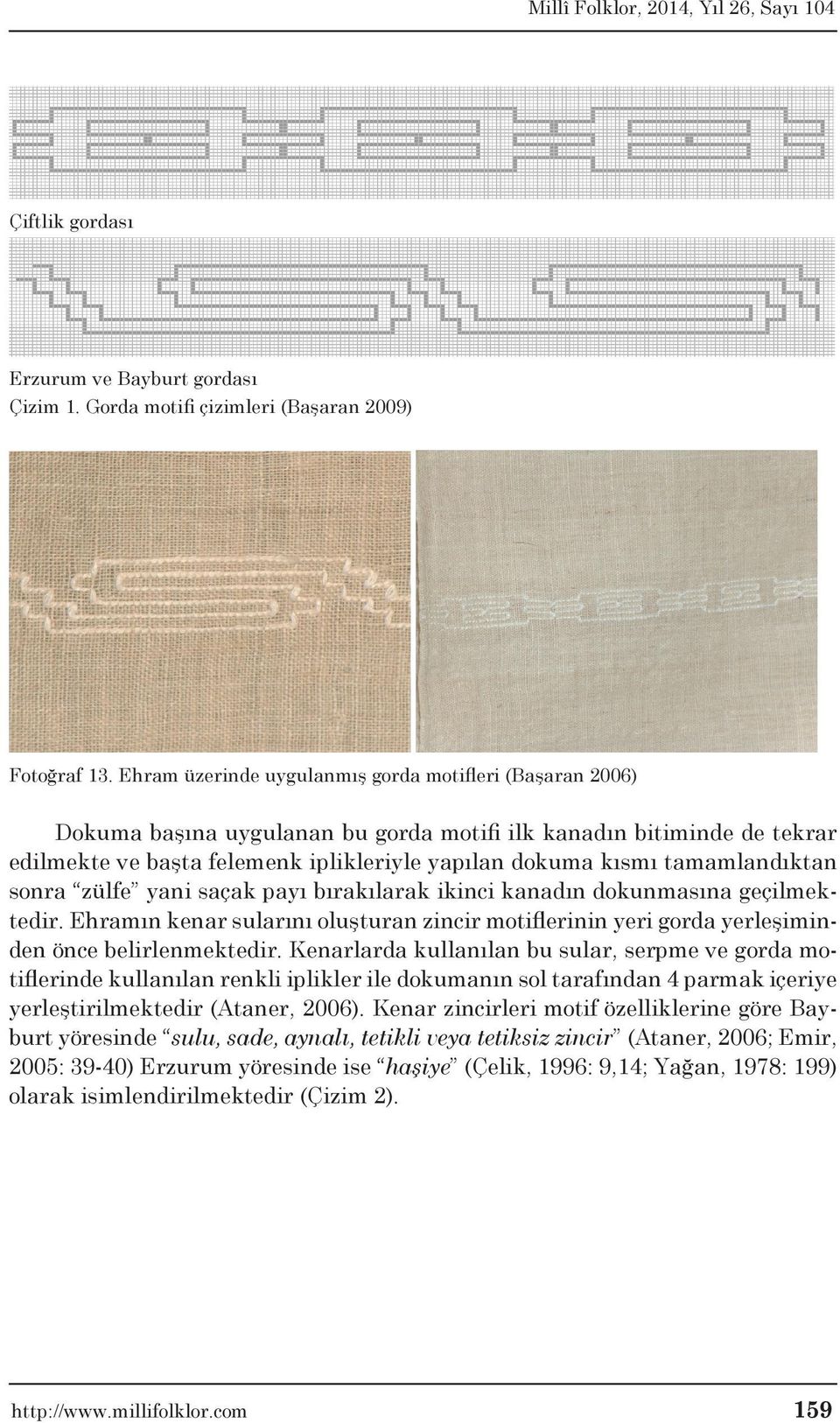 tamamlandıktan sonra zülfe yani saçak payı bırakılarak ikinci kanadın dokunmasına geçilmektedir. Ehramın kenar sularını oluşturan zincir motiflerinin yeri gorda yerleşiminden önce belirlenmektedir.